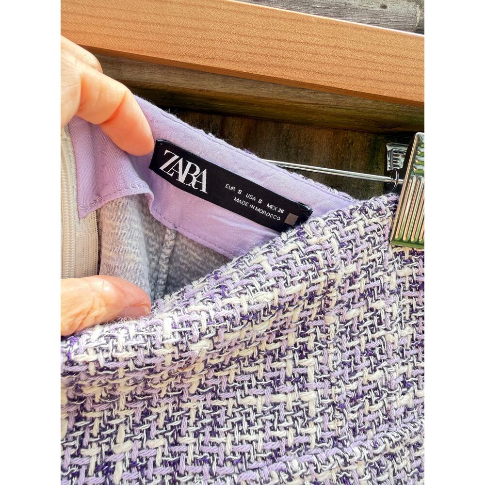 Zara Lilac Bouclé Tweed Skirt Set | Cropped Jacket - Picture 6 of 12